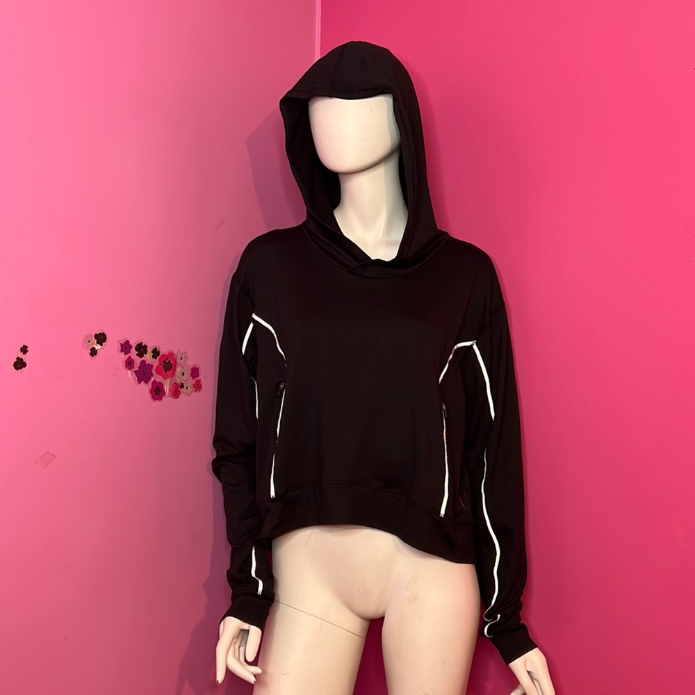 Free People hooded reflective top black size medium and small